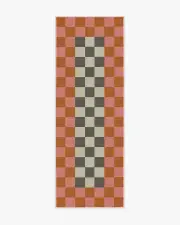 75' x 215' | Machine Washable Runner Rug | Kid & Pet Friendly | Indoor Rug | Checker Border Pink & Orange Rug by Jonathan Adler | Ruggable