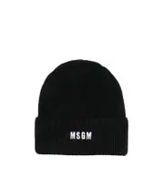 MSGM Logo-Embroidered Turn-Up Brim Beanie Hat One size Black
