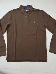 NWT Polo Ralph Lauren Brown Mesh Knit Brown Long Sleeve Collared Polo Shirt. L
