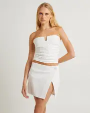 Lui Cut Out Linen Bandeau Top in White