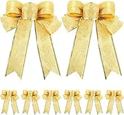 10 Pieces Glitter Christmas Tree Bow Ribbon Bows Christmas Tree Hanging Ornaments for Holiday Christmas Decorations