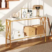 CostwayNarrow Console Table with Storage and 2 Support Bars-White