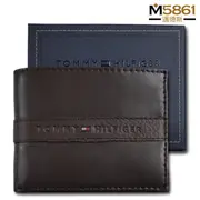 【Tommy】Tommy Hilfiger 男皮夾 短夾 牛皮夾 中標設計 零錢袋 品牌盒裝／咖色 (6.3折)