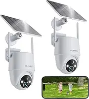 [MUBVIEW] 2K Solar Security Cameras Wireless Outdoor, 360° PTZ Battery Powered Outdoor Camera, 2.4Ghz WiFi Home Security Camera, Color Night Vision, Motion Detection, 2-Way Audio, 2-Pack