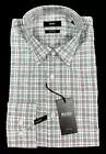Men's HUGO BOSS White Green Gray + Plaid Dress Shirt 16 32/33 Regular Fit NWT