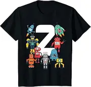 [X.Style] Kids 2 Year Old Robot Birthday Robots Science Robotics 2nd ds661 T-Shirt (S) Black