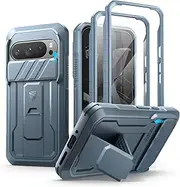 [Dexnor] for Google Pixel 9 Pro Case with Built-in Slide Camera Cover & Screen Protector & Kickstand, Heavy-Duty Shockproof Rugged Case Full-Body Bumper Protective Cover - Navy Blue