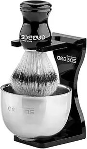 Anbbas Shaving Brush Synthetic Badger Hair with Stainless Steel Shaving Bowl,Black Acrylic Shaving Stand Holer for DE Razor Men Traditional Shave