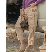 NWT SUNDANCE Shadow Garden Pants Nougat Utility Khaki Embroidered 14