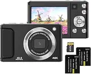 4K Digital Camera Digital Video Camera 48MP Dual Lens 2.8 Inch IPS Screen Auto Focus 16X Digital Built-in Flash with 32GB TF Card 2pcs Batteries Birthday Festival Students Teenagers