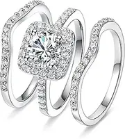 [Generic] Cubic Zirconia Three-in-One Halo Wedding Engagement Promise Eternity Ring for Women