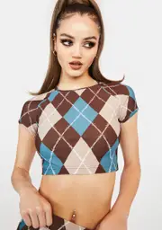 [Poster Grl] Beware Of Baddie Argyle Crop Top