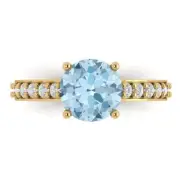 2.25 RD Natural Aquamarine Promise Bridal Wedding Designer Ring 14k Yellow Gold