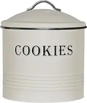 Blue Donuts Vintage Cookie Jar - Airtight Counter Cookie Container, Ivory Tin with Lid for Gift Giving, Large Capacity