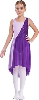 [Linjinx] Kids Girls Sequin Sparkly Contemporary Lyrical Ballet Dance Dress Irregular Tutu Leotard Gymnastic Ballerina Costume