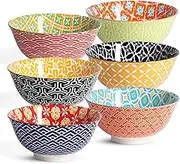 Metahom Ceramic Cereal Bowls, 23 Oz Colorful Soup Bowls, Deep Porcelain Bowl Set for Salad, Dessert, Pasta, Ice Cream,Set of 6