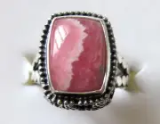 Rhodochrosite Ring / size 8 / 925 Sterling Silver, 7.41 cts, 8.3 grams
