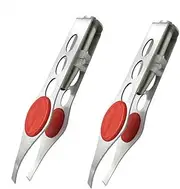 2Pcs Tweezers with Light, Eyebrow Makeup Tweezer Women Men, Stainless Steel Facial Hair Removal Eyebrow Plucker