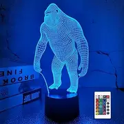 Gorilla 3D Night Light, Monkey LED Illusion Hologram Lamp 16 Colors Changing with Remote Control, Kids' Bedroom Home Decor Ape Cool Creative Gifts for Christmas Birthday Men Boy