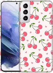 [SuzaCase] Back Case for Samsung Galaxy S21 5G, Galaxy S21 5G Case with Stylish Cherry Pink Pattern Design Printed Cute, Sleek Durable Hardshell Protective Phone Case/Cover for Samsung S21 5G