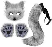 Furry Fox Mask with Plush Gloves and Built-In Bendable Fox Tail,Handmade Cosplay Accessory for Therian and Furry Costume, Soft and Smooth Faux Fur Design, Perfect for Furry Mask