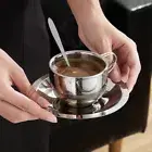 180/200ml Stainless Steel Mug Set Drinking Coffee Tea Handle Cup With Spoon Tray