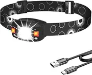Rechargeable Headlamp with Red Light - Super Bright 350LM Waterproof USB Head Lamp - 5 Modes LED Motion Sensor Headlight for Adults and Kids - Ideal for Outdoor Camping, Running, Fishing