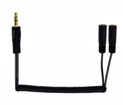 3.5mm Male to 2 Dual 3.5mm Female Stereo Splitter Coiled Audio Cable