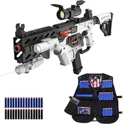 SOFITEN Realistic Toy Automatic Sniper Rifle Tactical Vest Toy Foam Blaster with 120 Darts IR and Flashlight The Shooting Outdoor Activity Game Gifts for Adults Kids Birthday Xmas