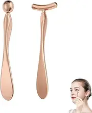 2 Pcs Metal Eye Cream Applicator Wand Stick, Eye Cream Roller Stick T-Shaped Massage Wand Makeup Spoon Set,Eye Facial Massager,Skin Care Tool for Eye Reducing Puffiness Wrinkle (Rose Gold)