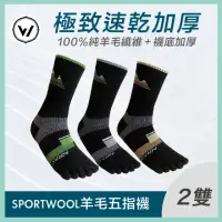 在飛比找momo購物網優惠-【WOAWOA】2入組 極致速乾羊毛五趾襪-高筒(100%防