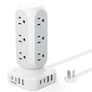 65W Fast Charging Station, Flat Plug Power Strip Tower with 12 AC Outlets & 8...