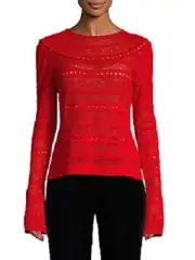 $1690 NEW Oscar de la Renta STITCH Pullover Top Sweater Red Lace Weave XS