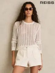 Reiss White Kira Mid-Rise Patch Pocket Denim Shorts (F18080) | $195
