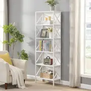 HOMFURN 6 Tier Tall Bookshelf, White