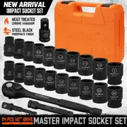 24 Pcs 1/2" Drive Impact Socket Set SAE Metric Extension Bar Ratchet