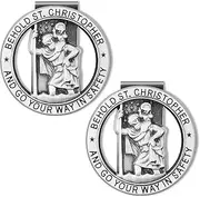 St Christopher Medal for Car Silver Saint Christopher Visor Clip Religious Car Medals Go Your Way in Safety Clip Auto Sun Visor Accessories for Parent Family Friend(2 Pieces)