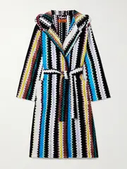 [Missoni] Missoni - Curt Hooded Striped Cotton-terry Robe - Blue - medium medium Blue