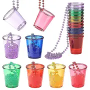 Bridal Shot Glass Necklace - 12 Pieces, Team Bride Shot Glass Chain, Plastic Cups Beads