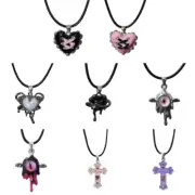 Zircon Liquid Heart Pendant Necklace for Women Light Luxury Cross Choker Leather