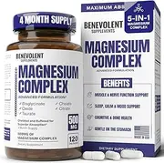 Magnesium Complex 500mg - Magnesium Citrate, Oxide, Taurate, Bisglycinate Chelate TRAACS - Max Absorption Supplement for Sleep, Leg Cramps, Muscle Relaxation, Headaches - 120 Vegan, Non-GMO Capsules