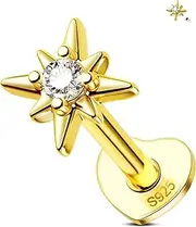 [Jewseen] Gold Plated Spiral Earrings 16g Flat Back 925 Silver Cartilage Earrings Female Thread Lip Nails Jewelry Flower Nose Nails Silver, Silver