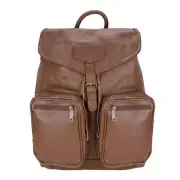 Brown Leather Vintage Travel School Work Trip Organizer Backpack For Unisex