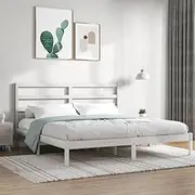 King Size Solid Wood Bed Frame in White Color – Dimensions 183 x 203 cm with Durable Wooden Slats and Elegant Headboard
