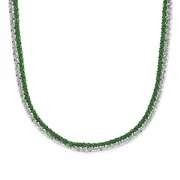 Sterling Silver Rhodium & Green-Plated 2-Strand Adjustable Necklace