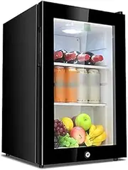 FREEZYMAN 62L Glass Door Refrigerator, Domestic Freezer Beverage Ice Bar, Multi-Layer Small Refrigerator, Independent Wine Cellar (Color : Black, Size : 43 * 48 * 64cm)