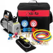 XtremepowerUS Air Vacuum Pump A/C Kit w/ AC Manifold Gauge Set + Leak Detector