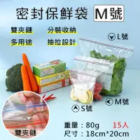 在飛比找momo購物網優惠-【捷華】密封保鮮袋-M號 15入 夾鏈袋 透明食品收納袋 蔬