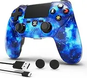 MUZELI Kabelloser Controller für PS4, Multi-Plattform Controller kompatibel mit PS4/Pro/Slim/PC/iOS/Android/MacOS, mit Dual-Vibration/3,5-mm-Audio-Buchse/empfindlichem Touchpad(Blau)