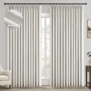 Extral Wide Custom Sliding Door Curtains, Pinch Pleated 100% Blackout Linen L...